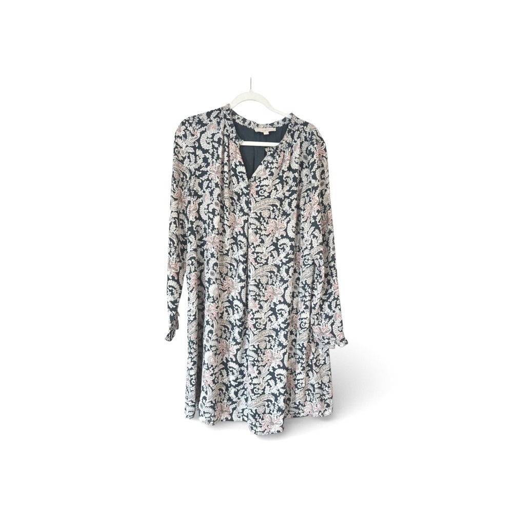 LOFT Womens Navy Pink Paisley Floral V-Neck Shift Dress Long Sleeve L 477659β